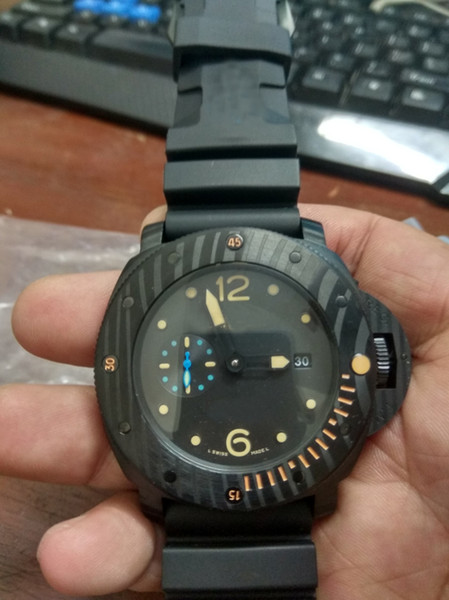 High Quality Pannai Automatic Movement watch Men Carbotech Black Dial Rubber Band Free Shiping