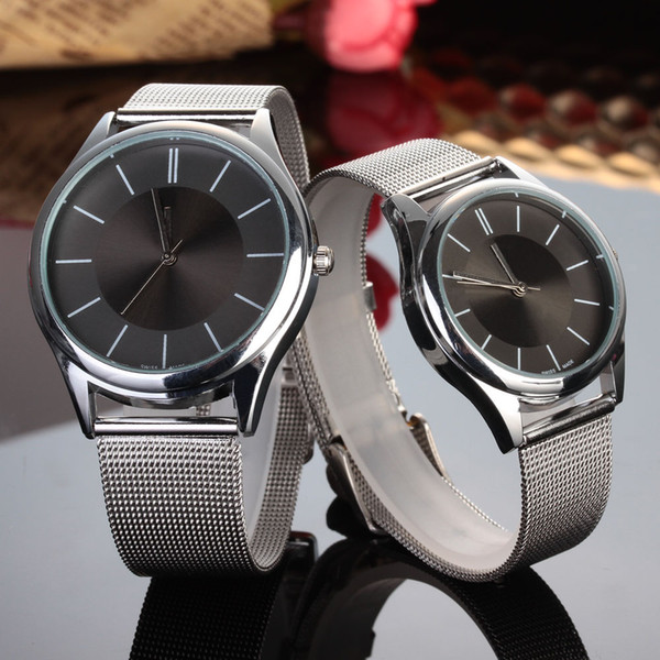 Fashion Brand women men Lovers' silver Steel Metal Band quartz wrist watch C01