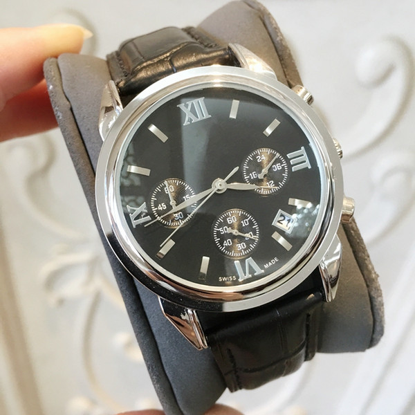 Top quality man genuine leather Quartz watch High quality calendar wristwatch gold silver Wristwatch Life Luxury male Popular sports clock