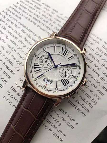 TOP Fashion stainless Steel 42MM Quartz Leather Wristwatches Life Waterproof Brand male clock Hot Items For Man & Women