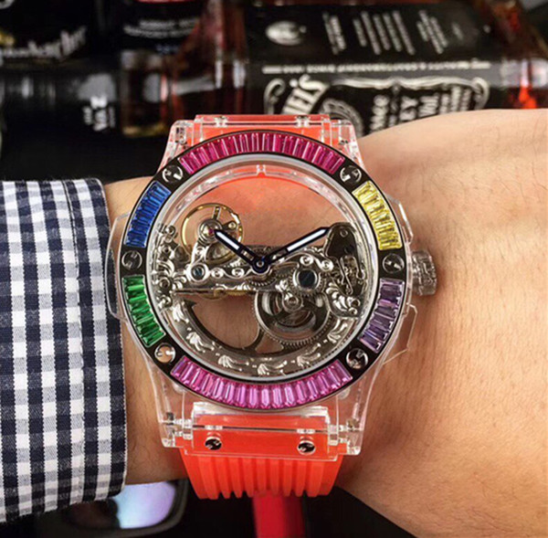 2019 new Casual wristwatches men brand Watches Waterproof automatic machinery transparent Business Male Wristwatches 43mm 13mm