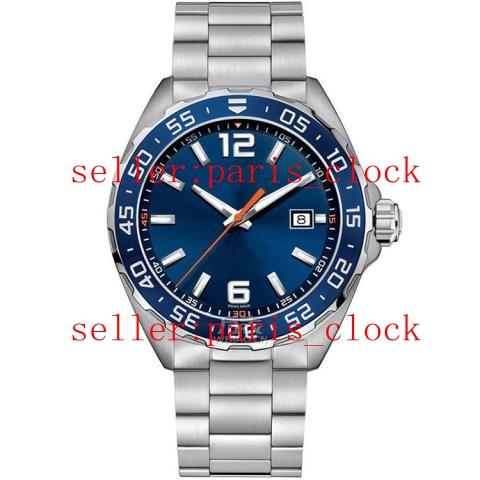 SF style BA0842 Super luminous Classic style High Quality 43mm Blue Triple Needle Blue Ring's Date display Stainless Steel Band Men watches