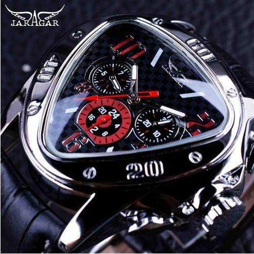 Jaragar Sport Racing Design Geometric Triangle Design Genuine Leather Strap Mens Watches Top Brand Luxury Automatic Wrist Watch