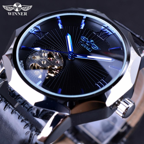 Top Winner Blue Ocean Geometry Design Transparent Skeleton Dial Men Watch Automatic Fashion Mechanical Watch Casual designer new Clock
