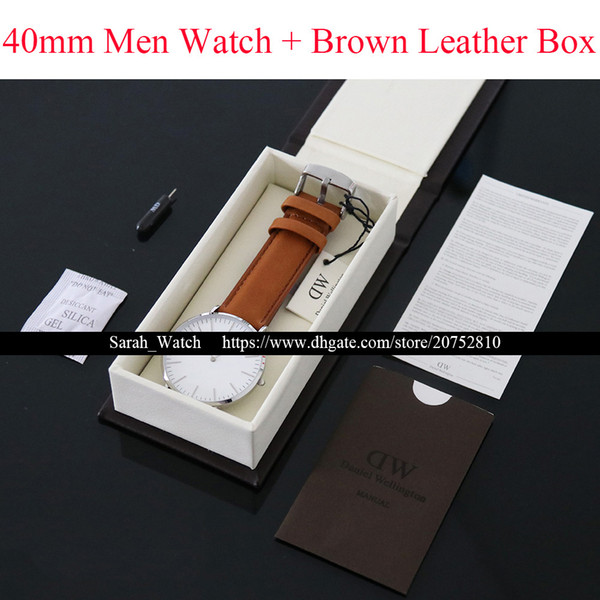 Best Quality 40mm Classic Men Watch Male Clock + Brown Leather Box Drop Shipping relogio masculino erkek kol saati