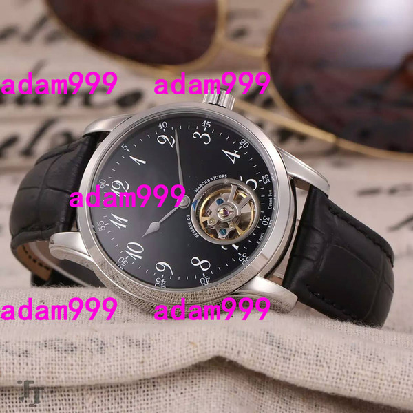 Hot Automatic Luxury Men Mechanical Tourbillon Watch Lowest Price Stainelss Black Face Leather Bracelet Christmas Gift Casual Men Wristwatch