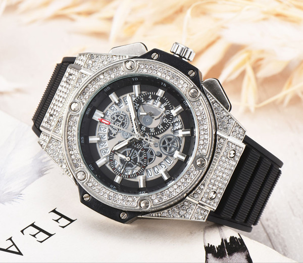 2018 All the dials work leather strap fashion brand clock HOT men's watch Silicone Swiss men's business watch with diamonds mcasual leisur