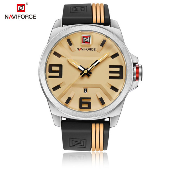 DHL Naviforce Mens Watches Top Brand Luxury Quartz Black Silicone Sport Watch Auto Date Male Wristwatches Men Wrist Watch 9098