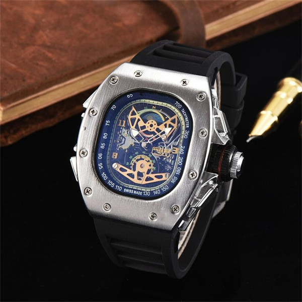 2018 hot sale automatic skeleton quartz watch Hollowed dial Silica Gel Strap luxury designer fashion men Quartz watches Free Shipping