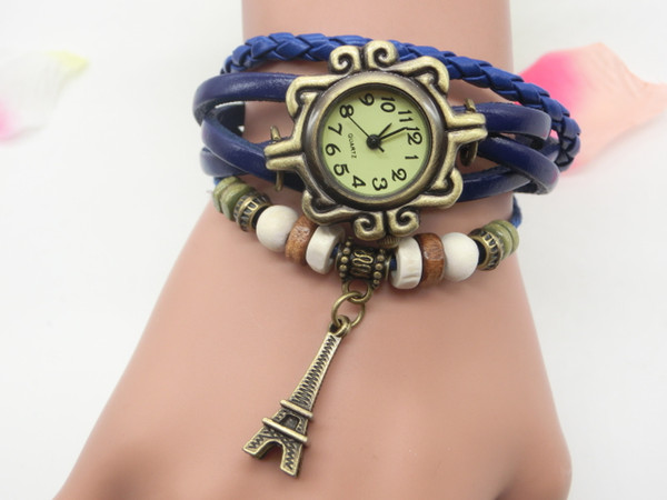 wholesa 100pcs/lot Mix 7Colors Cow Leather women Watches Leather tower Charm Watches LP038