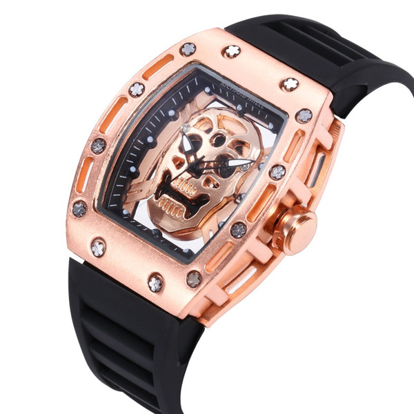 High Quality Mens Luxury Watch Silicone Ghost Head Skeleton Famous Brand Watches Skull Sports Quartz Hollow Wristwatches Clock Gifts aaa