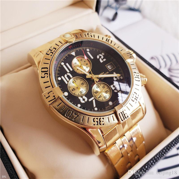 New Fashion Luxury Watches 44.5mm Ocean Racer A1338012 Black Dial Vk Quartz Chronograph Working Stainless Steel Men's Wristwatches