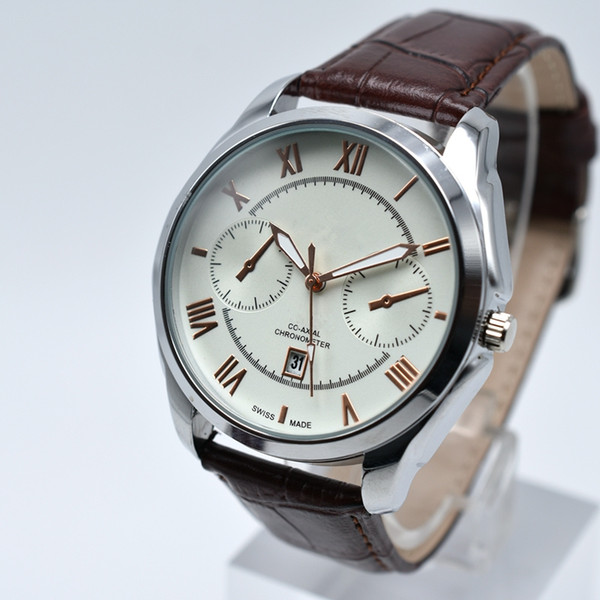 High quality casual AAA brand 40mm men leather quartz wrist watch fashion auto date roman digital men dress watch wholesale gift male clocks