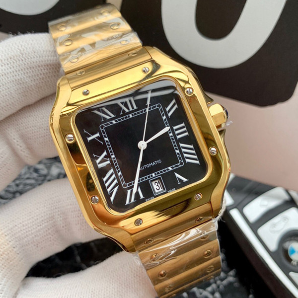 Mens designer watches 316L stainless steel square dial imported quartz movement steel strap calendar display waterproof mens watch A7-1