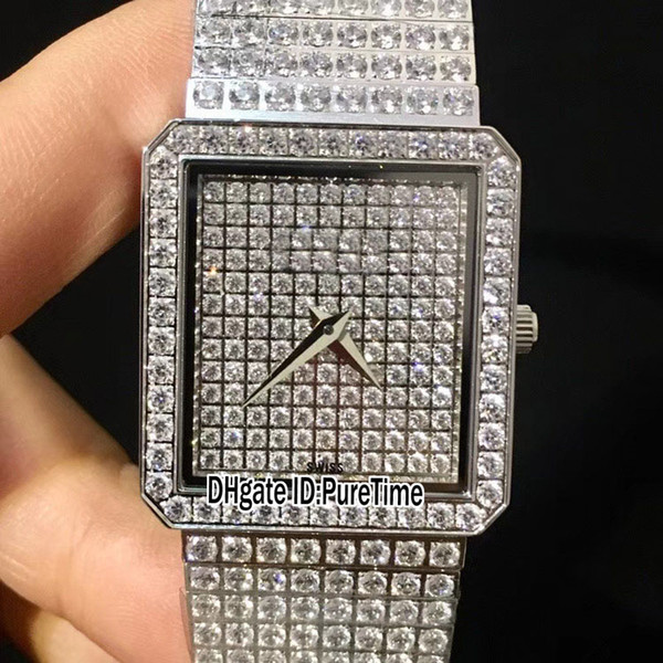 New All Diamond Jewelry Watches Swiss Quartz Mens Watch Diamond Band Silver White Gold Steel Top Quality Limited Edition Cheap PG33D4