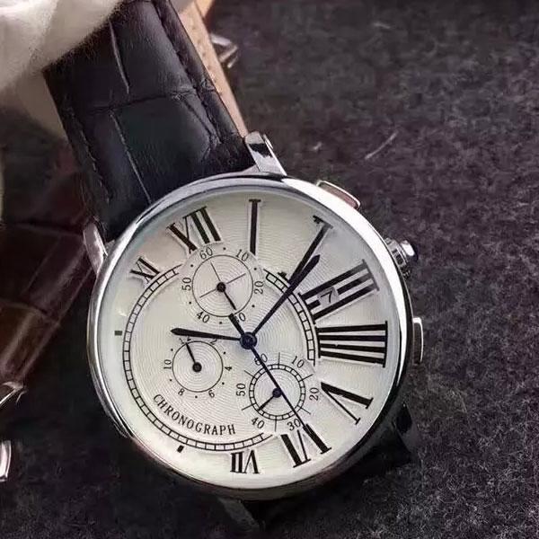 Men's AAA Watches All Sub-dials Working Chronograph Luxury Watch Top Brand Genuine Leather Strap Quartz Wristwatch Stopwatch for Men gift