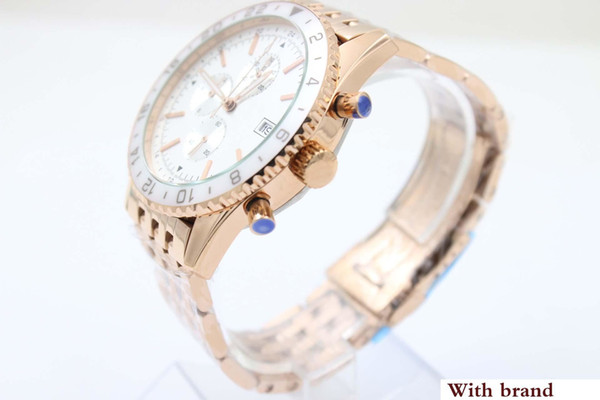 Sale Brel Quartz Watch Men White Dial Chronograph White Ceramic Case Gold Stainless Band 1884 Digital watch free shipping