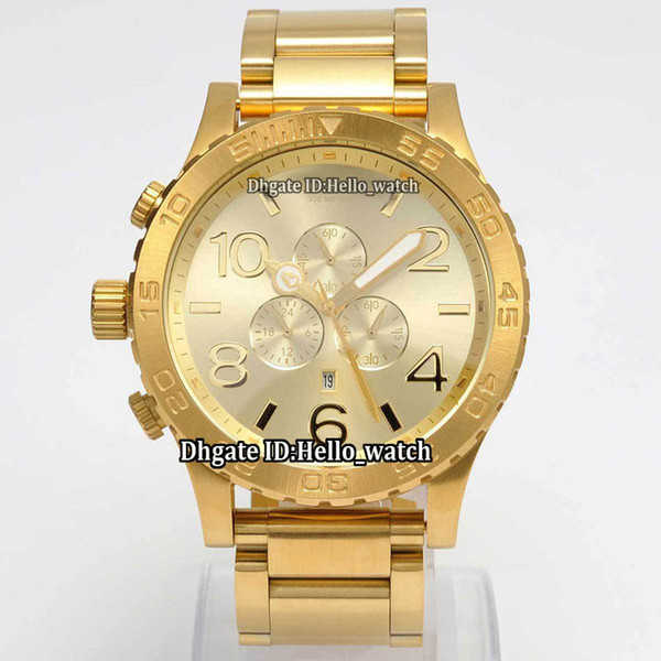 New 51mm NIXO 51-30 Chrono A083-502 A083502 Gold Dial Miyota Quartz Chronograph Mens Watch 18K Gold Case/Band Gents Watches +Original box