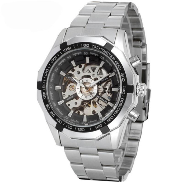 luxury men's watch black 40MM skeleton hollow transparent automatic mechanical watch mens designer watches free shipping