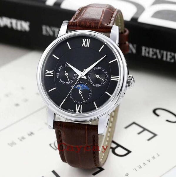 New Style Men Wristwatches High Quality Gentleman Business Quartz Watch Leather Men Sport Moon Phase Watches