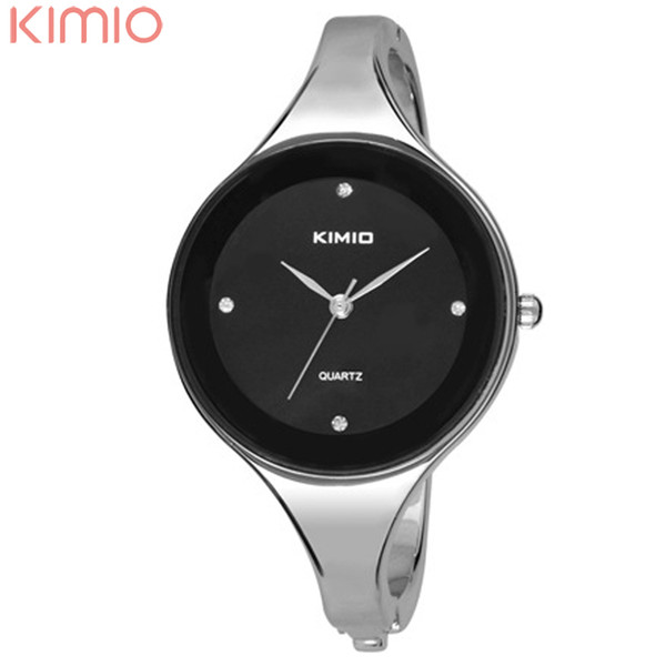 Wholesale- KIMIO Cuff Bracelet Watch Hot Sell Silvery Round Face Quartz Bracelet Bangle Watch for Women Clocks