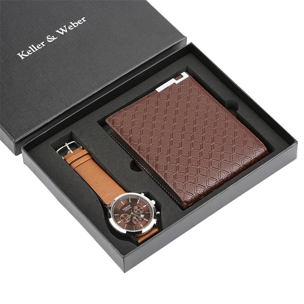 Chronograph Watch Mens Wallet Gift Set for Male Luxury Wristwatch for Men Quartz Leather Strap Wrist Clock Birthday Gift reloj