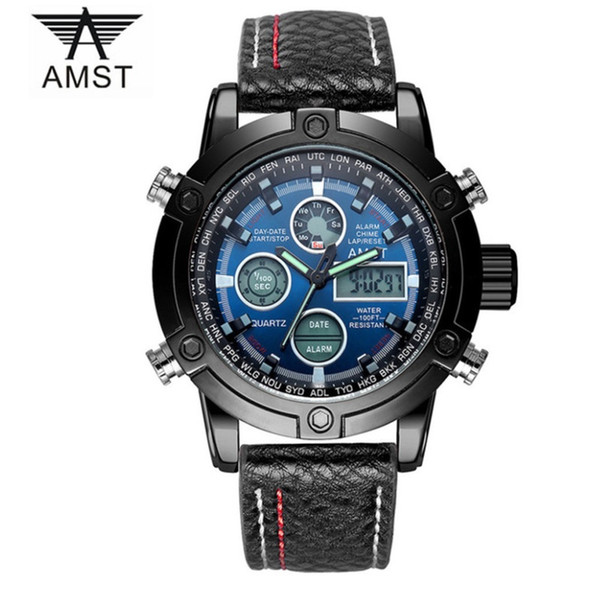 Men's Watch Luxury Famous Brand AMST Men Sports Watches Leather Strap Good Quality Waterproof Quartz Wristwatches