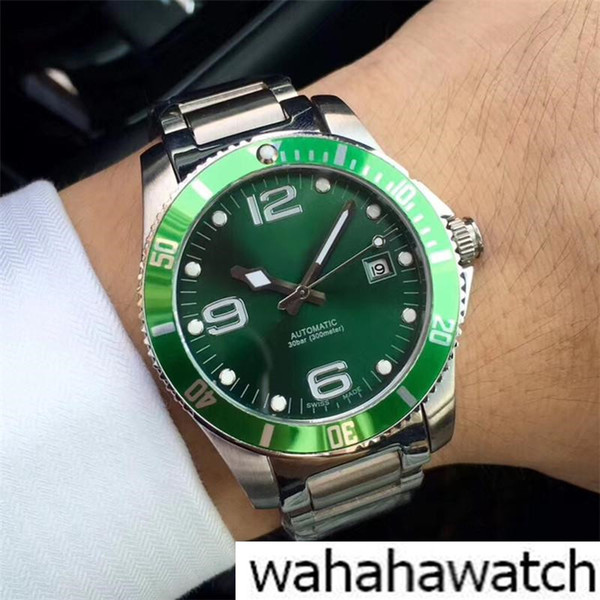 Famous Brand Longine 40mm Stainless Steel Bracelet Mechanical Automatic Movement Watches Green/Gray/Blue Dial Luxury Dress Men's Watches L41