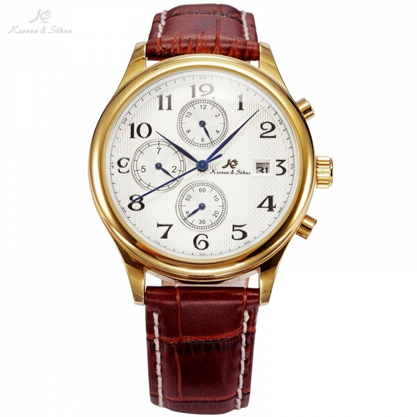 Ks Brand Imperial Series 3 Dial Date Month Day Display Brown Leather Strap Men Auto Mechanical Golden Luxury Watch Gift /ks155 Y19021402