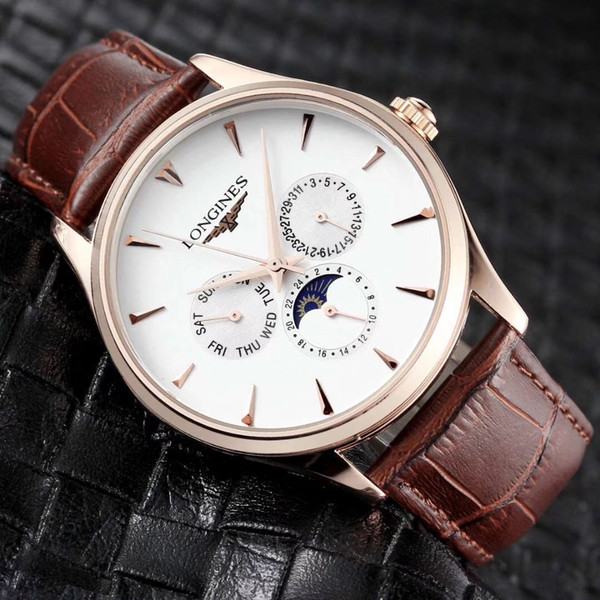 2019 watch Men's watches multi-function stopwatch Automatic calendar wristwatch Leisure sports watch Fashion white