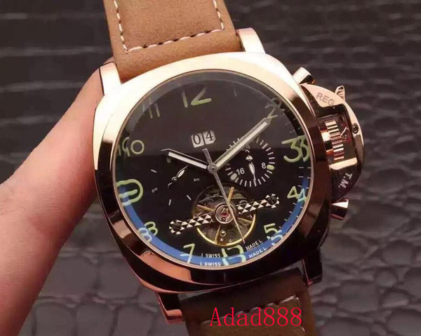 Hot sale luxury Tourbillon Mechanical Automatic calendar Watch 7 style Waterproof fashion leather strape Casual Sport Wrist Watch Best Gift