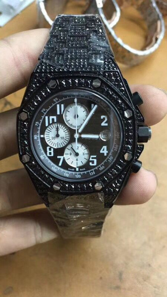 Full Diamond Man Watch High Quality Luxury Man Watch Chronograph AAA black Diamond Watches Waterproof Watch 42mm 316 Stainless steel