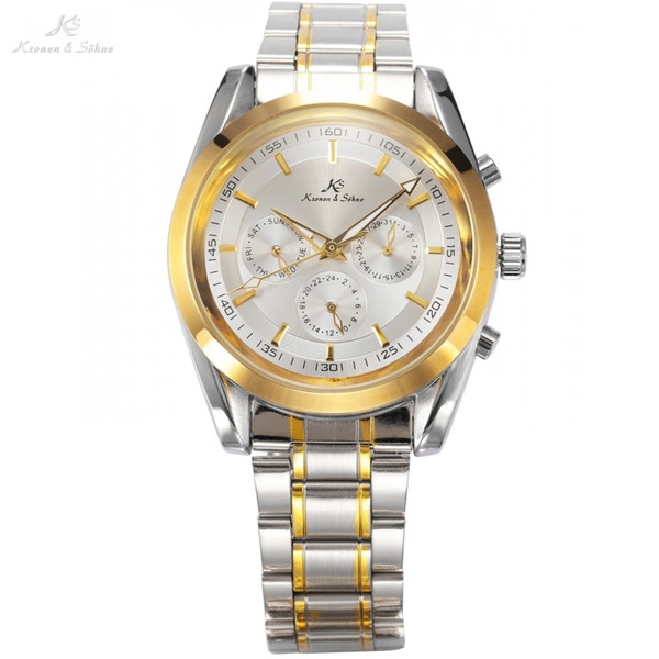 Classic Ks 6 Hands Date Day Display Silver Stainless Full Steel Business Dress Automatic Men's Mechanical Self Wind Watch/ Ks060 Y19021401