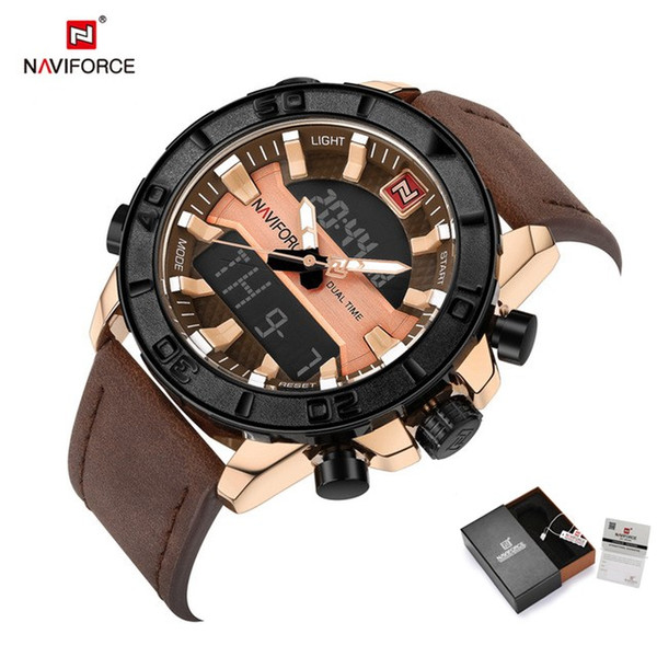 New casual Naviforce men's watch the best brand of luxury sports dual display watch Men waterproof leather time waterproof army watch