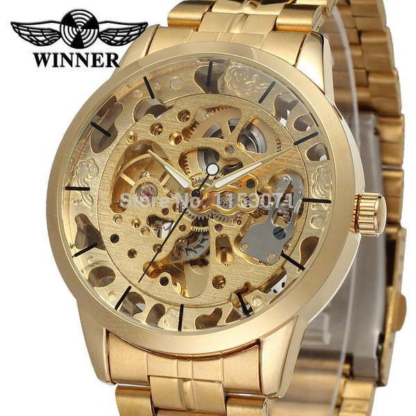 Winner Men's Watch Top Brand Luxury Automatic Skeleton Gold Factory Company Stainless Steel Bracelet Wristwatch WRG8003M4G1 S923