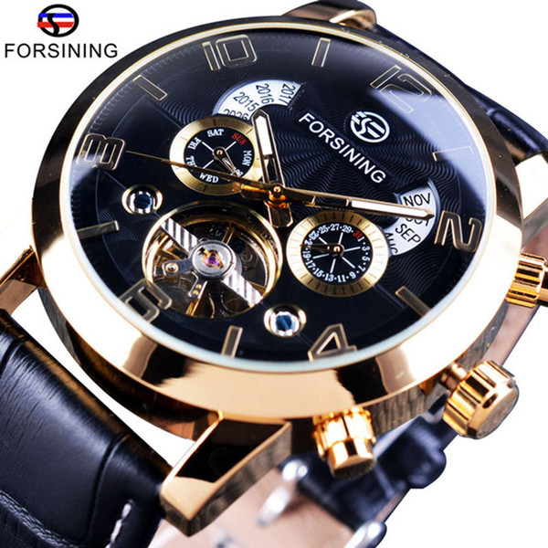 New Forsining Tourbillion fashion casual business men watches clock multi-function display men's automatic mechanical watches top brand