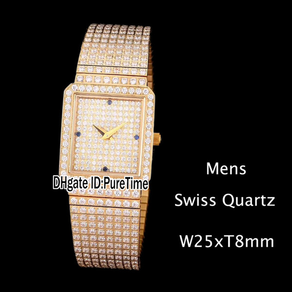 New All Diamond Jewelry Watches Swiss Quartz Mens Watch Diamond Band 18K Yellow Gold Steel Top Quality Limited Edition Super Cheap PG33f6