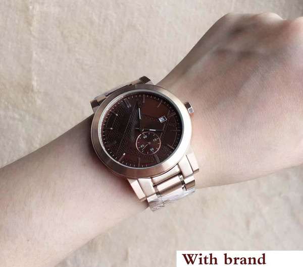 Desigh 42MM Dress Rose Gold Mens Watches Quartz Battery Chronograph Date Men Watch Stainless Steel Bracelet Coffee Dial