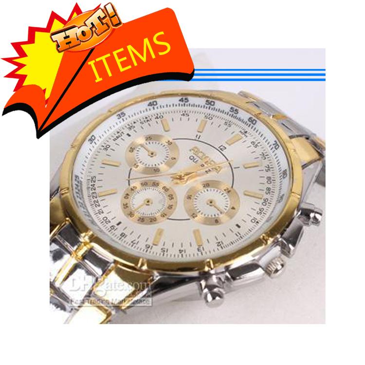 NEW white/black/golden dial plate Quartz Hand sport Men Wrist Watch steel gift