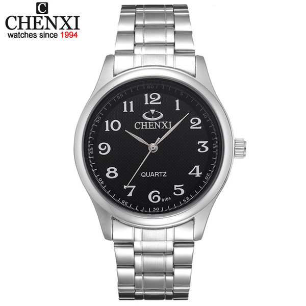 Sale Relojes Free Shipping For Men Black And White Dials Silver Bracelet Classic Watches Men CHENXI CX-010A Men Full Steel Watch