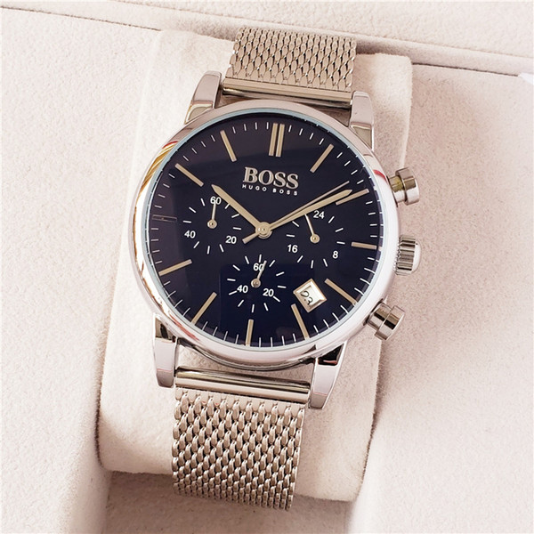 High Quality Luxury Men's Watch Steel Dual Time Zone Chrono Business Casual Sports Multifunction Quartz BOSS Watch