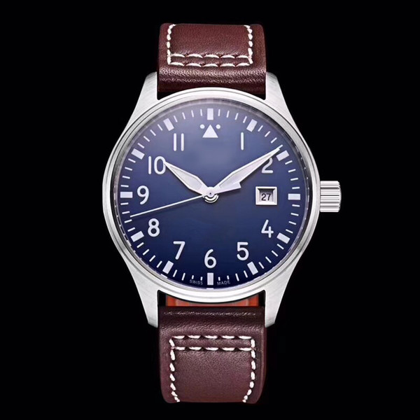 Top men's watch Pilot MARK XVIII IW327004 40mm blue Dial brown Leather Strap Automatic Mechanical Mens Watches