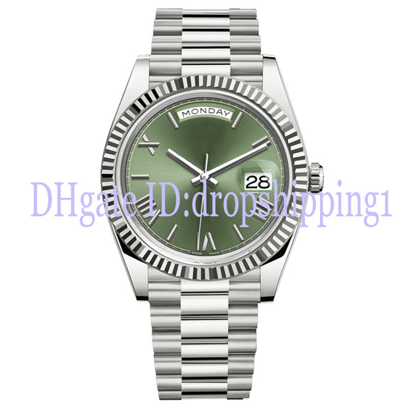 2019 Mens Watch 40MM DAY DATE Green Rome Number Face Big Date Automatic Mechanics Watch Men Sapphire Glass Stainless Steel Wristwatches