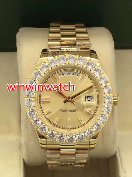 New 43MM big diamond automatic men's watches TOP quality golden stainless steel (black gold silver )dial fashion Diamond Watch