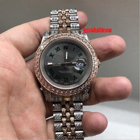 Bi-Rose Gold Diamond Men's Watch Grey Dial 36mm Diamond Fashion Hot Watches Auto Mechanical Sports Calendar Watch