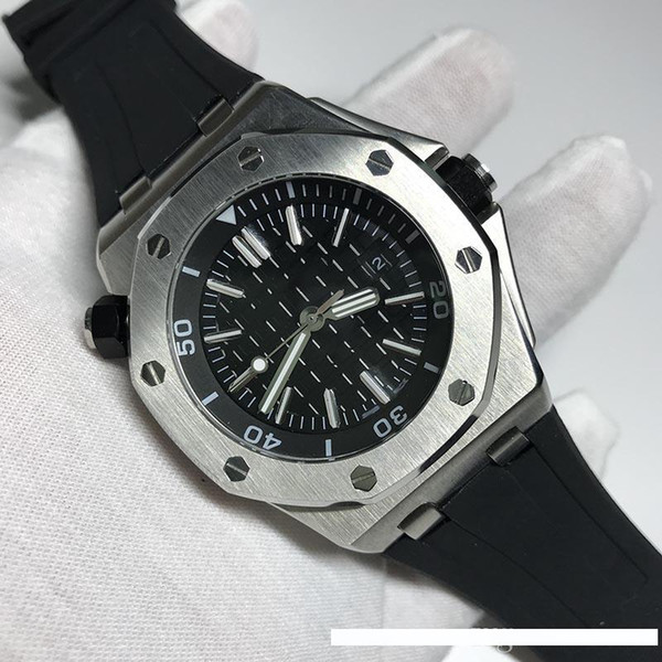 Fashion men black 42mm automatic sweeping watch sapphire glass Royal Oak rubber strap original bracelet watches