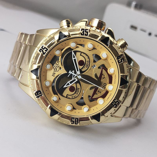 Hot Sell Good quality men Joke lNVICTA GOLD watch stainless steel strap Mens Watch Quartz Wristwatches relogies for men relojes Best Gift