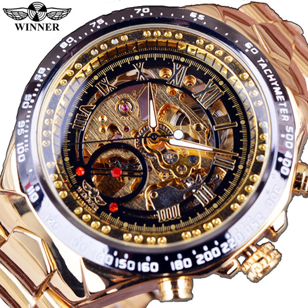 Winner Mens Watch Classic Series Sport Mechanical Watches Hot Luxury Gold Stainless Steel Brand Fashion Automatic Skeleton Watch For Mens