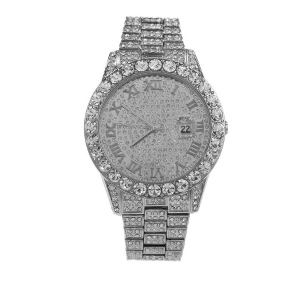 Europe and the United States new high-grade full diamond waterproof quartz watch hip-hop punk fashion big dial men's watch