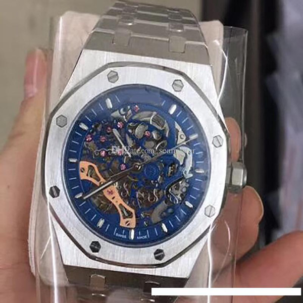 New arrival Mens watch silver skeleton mechanical sweeping movement 42mm sapphire glass stainless steel bracelet wristwatches